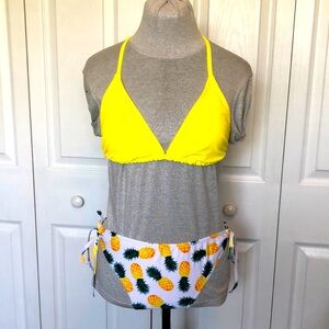 High Cut Yellow Pineapple Bikini strappy bathing suit swimsuit New Large
